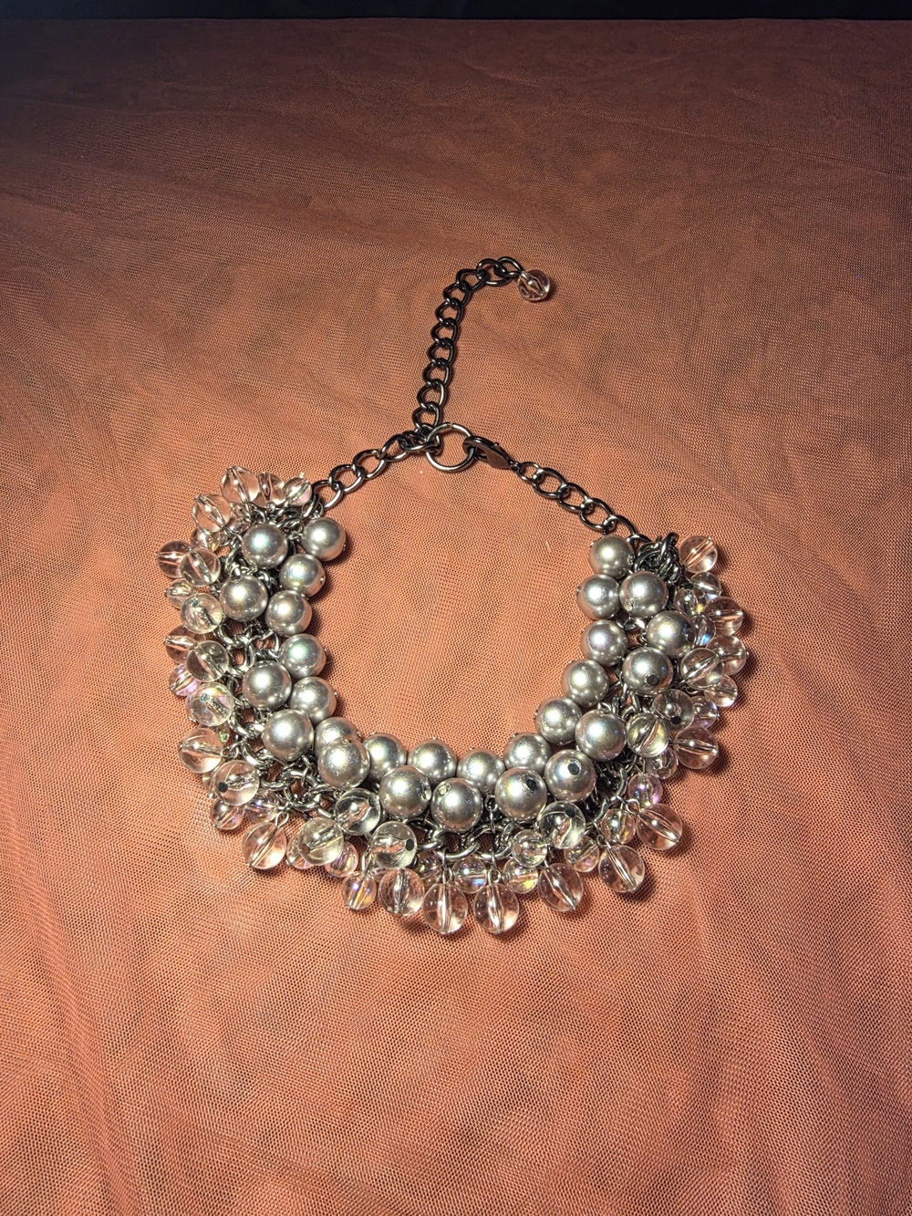 Silver Tone Faux Pearl & Crystal Accent Statement Necklace - Women Jewelry